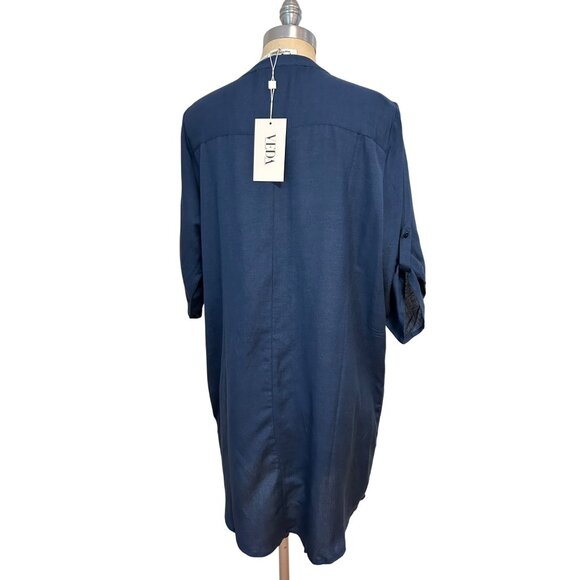 Veda Womens Navy Blue Button-Down oversize Tunic Dress Small NWT - Picture 3 of 5